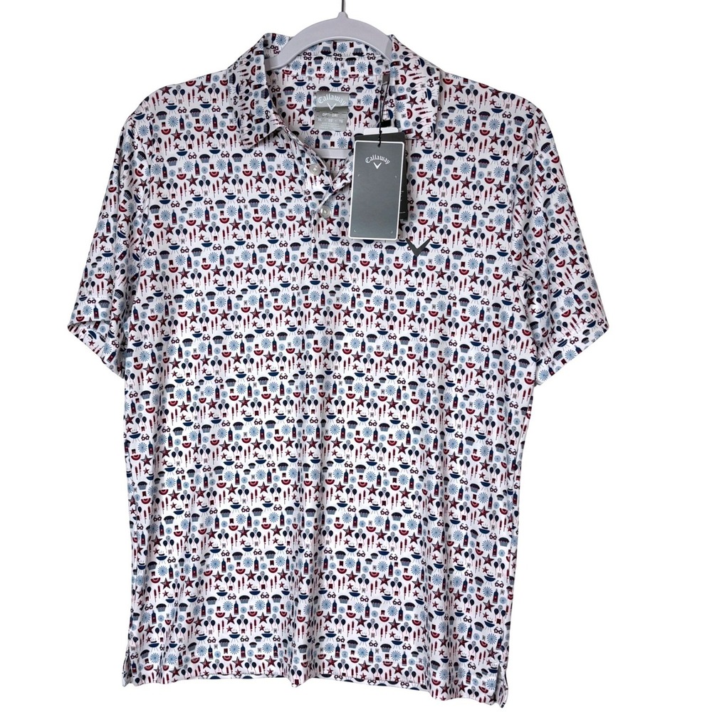 Callaway Golf Shirt Men Fits Like A Medium Americana Patriotic Polo Short Sleeve